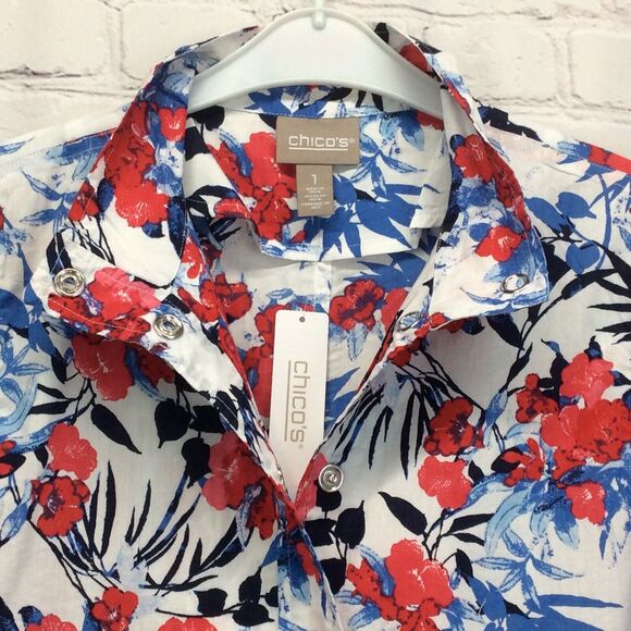 Chico's Patriotic Jacket Women's Size 1 (S/8) Fleur Dynasty Butter Lightweight - Picture 4 of 11